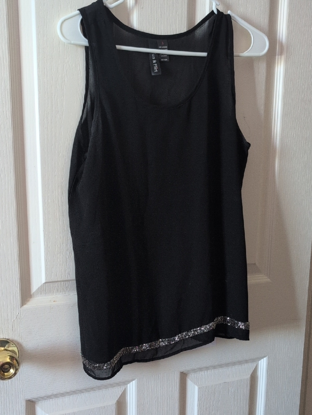 Lane Bryant Black Tank Top with Silver Sequin Hem